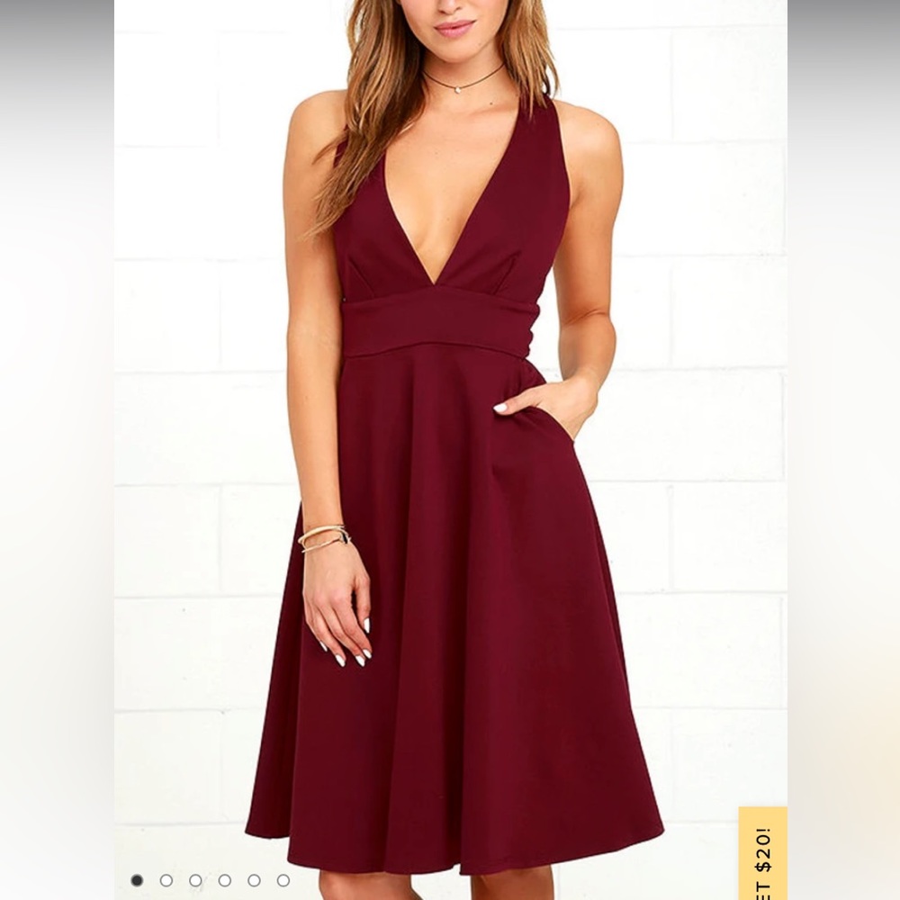 Lulu’s Finesse Burgundy Midi Dress